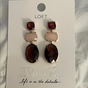 LOFT Gold and Pink-Brown Gemstone Earrings